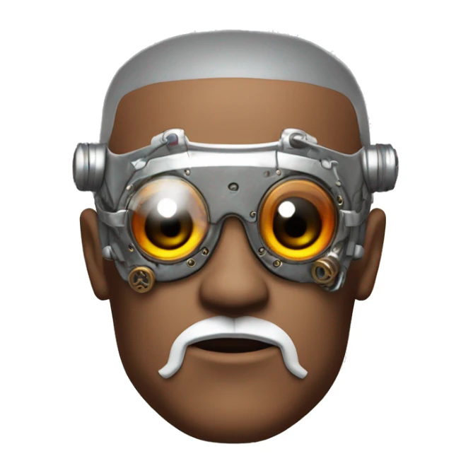 Red skin male cyborg head with white goatee and white steampunk goggles sticker