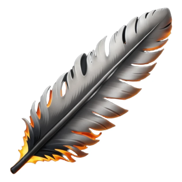 iOS emoji, dark fantasy feather, burned edges, ember glow, soft shadow, minimal sticker