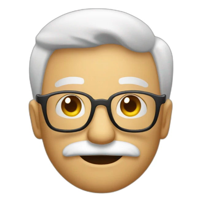 Emoticono Abuelo joven con pelo cano con gafas y bigote saludando sticker