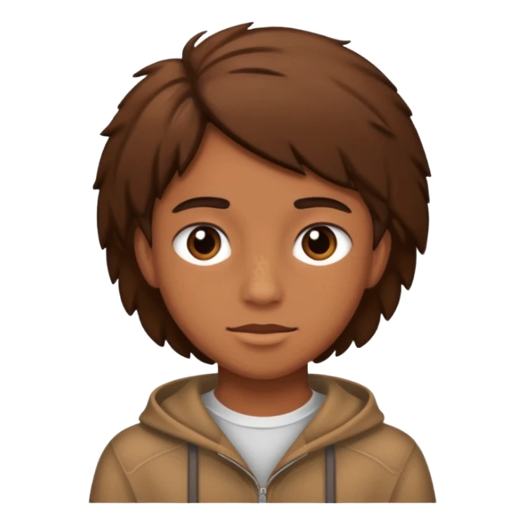 A teenager with a brown textured sticker