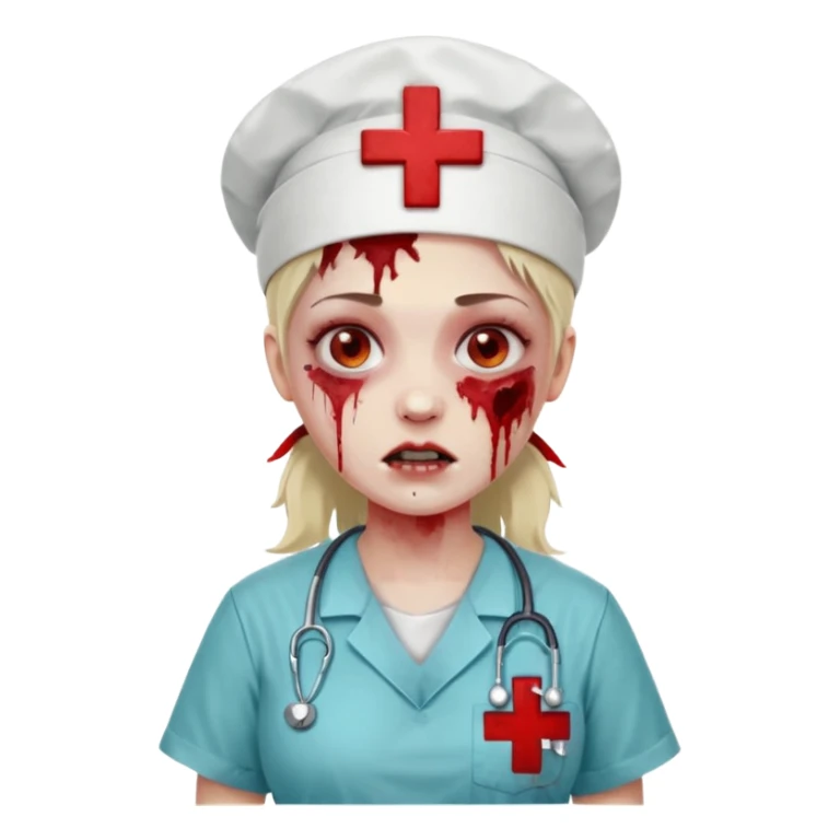 Zombie nurse in scrubs, red cross hat sticker