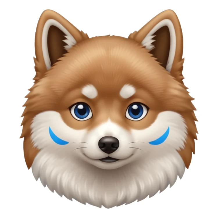 A Brown, light tan and white pomsky with one brown eye and one blue eye sticker