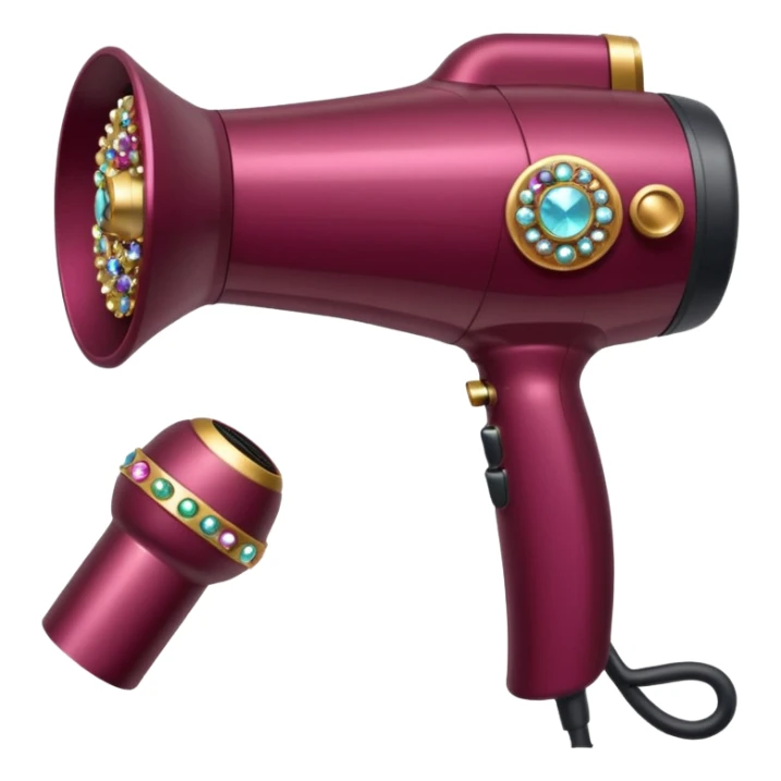 burgundy blow dryer with a ribbon covered in gems sticker