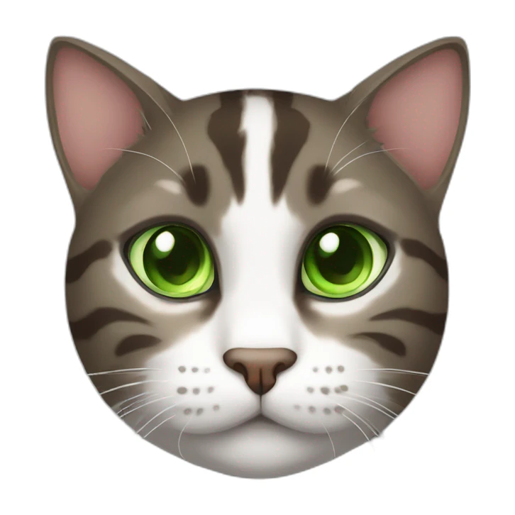 Dark Brown and white tabby cat with green eyes sticker
