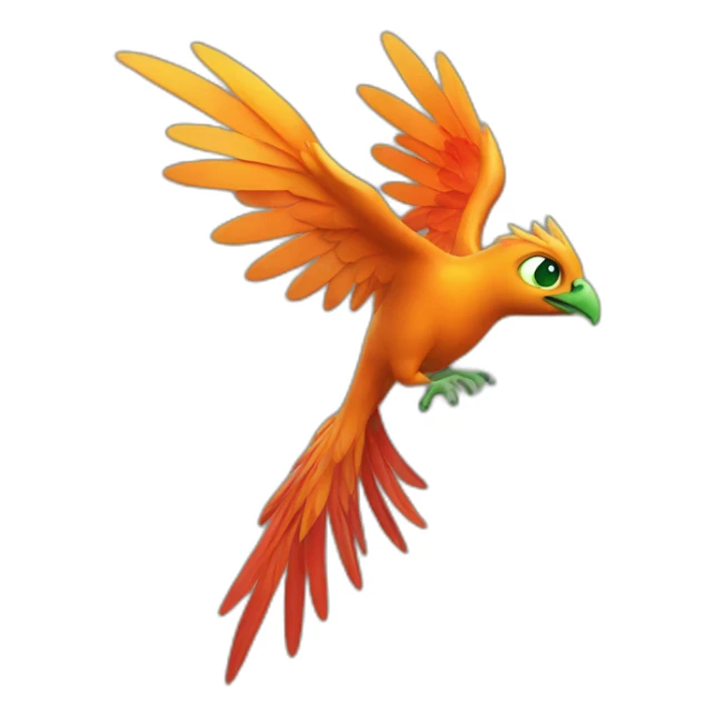 Orange phoenix with red wings green eyes flying  sticker