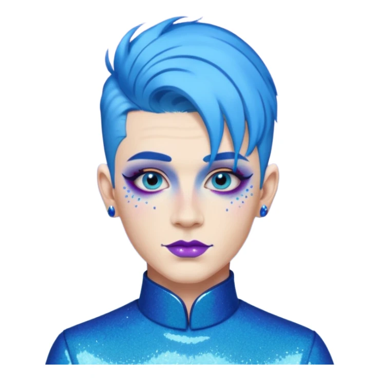 blue hair drag king fabulous makeup with glitter sticker
