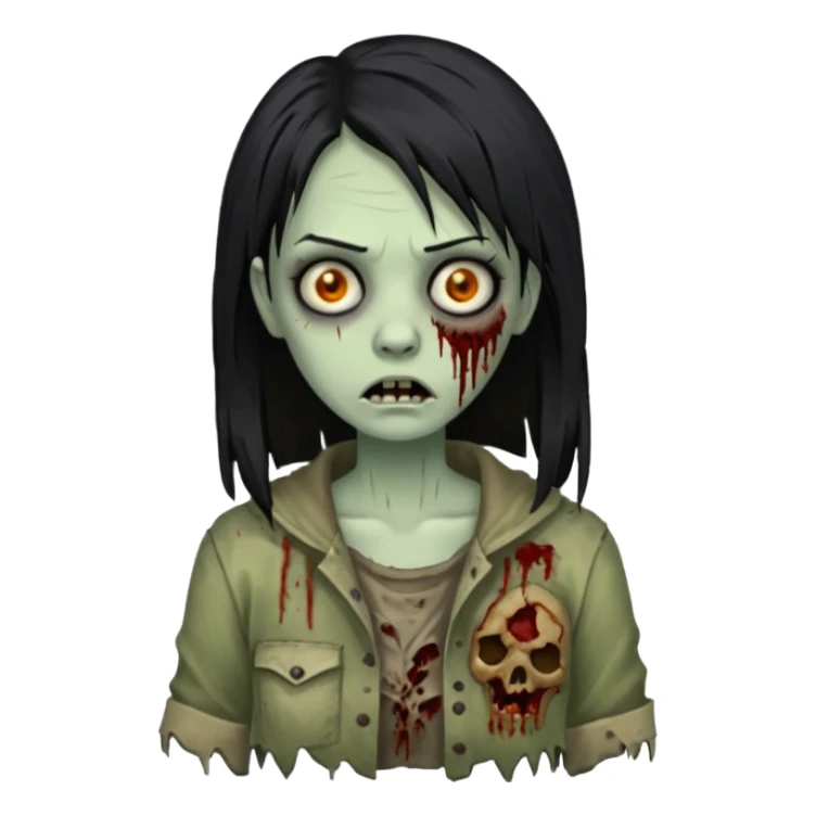 mulher zumbi cabelo liso preto sticker