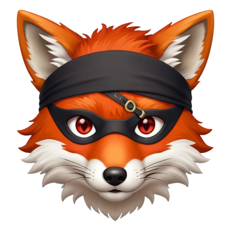 Fox with fiery red eyes, one eye covered with pirate blindfold sticker