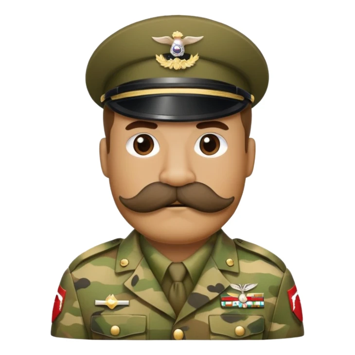 Soldier with bushy walrus mustache wearing camouflage sticker