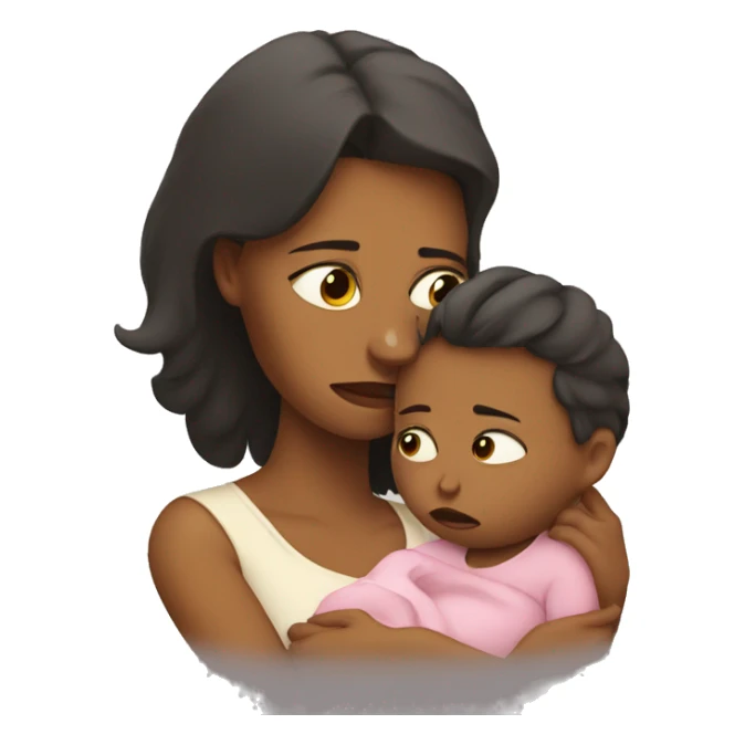 sad mother with a baby sticker