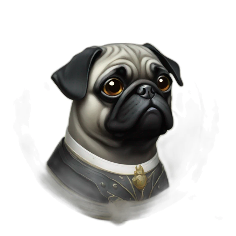A cyberpunk black pug in Art Nouveau style during 1910 sticker