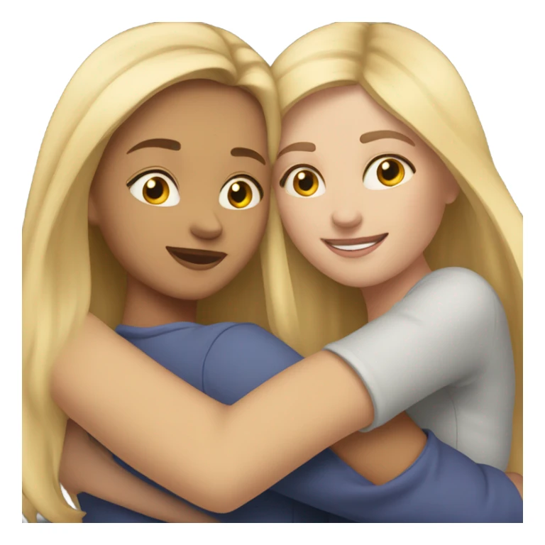 A blonde sister and a brunette sister together hugging sticker