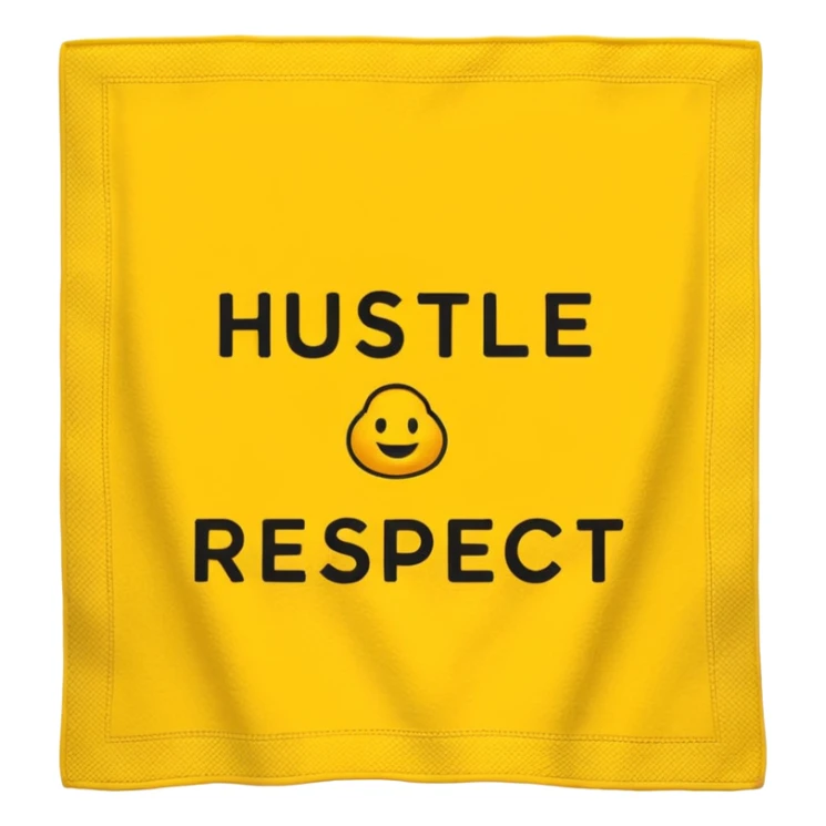 A Yellow Towel with the words “Hustle Loyalty respect” sticker