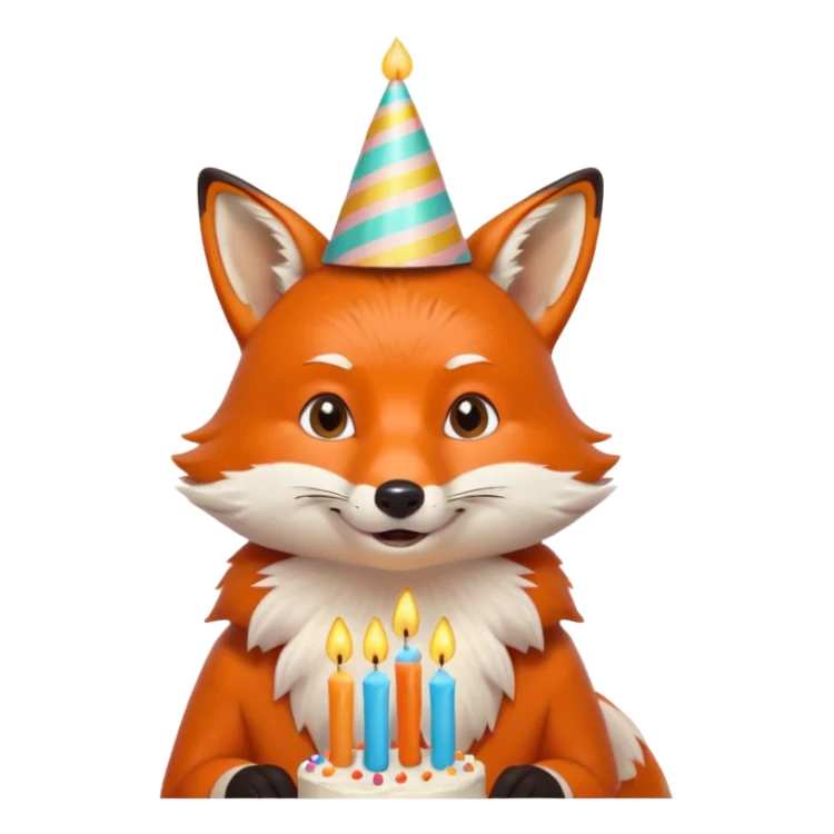 A fox wearing a birthday hat, joyfully blowing candles, portrait, bust up sticker