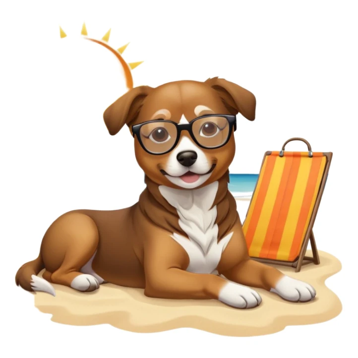 Un perro con gafas tomando el sol en la playa sticker