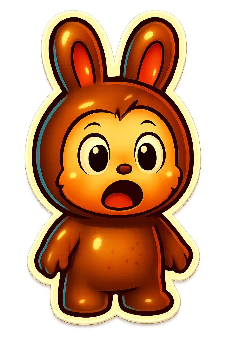 Change the brown bunny character's face to a surprised expression with wide eyes and open mouth, keeping the style and quality the same. sticker