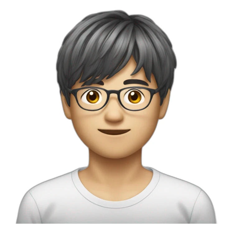 volumy bowlcut hair asianboy with glasses sticker