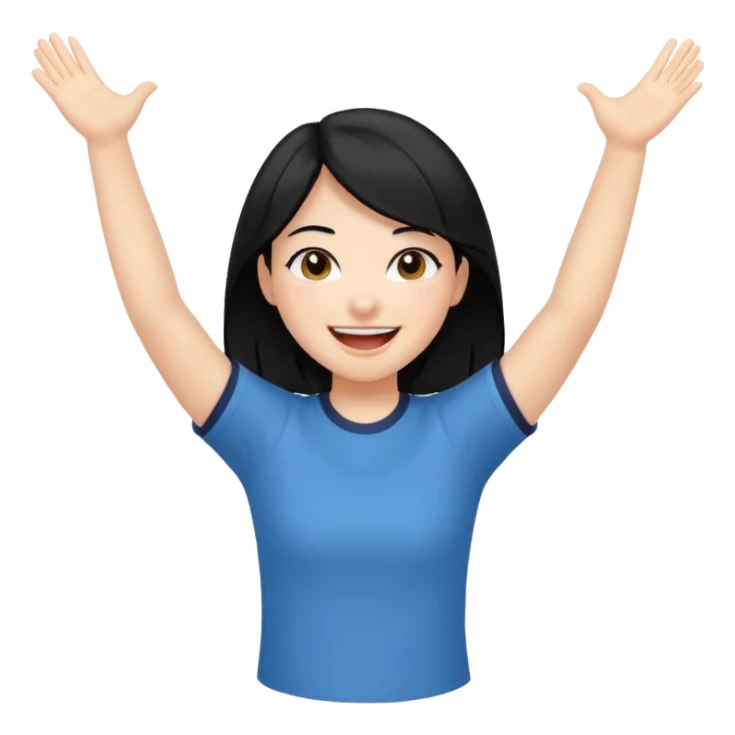 girl with black hair in short sleeves cheering yay sticker