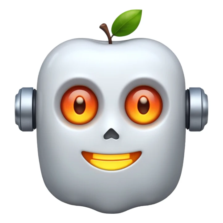 robot ghost emoji, glowing eyes, friendly, apple style sticker