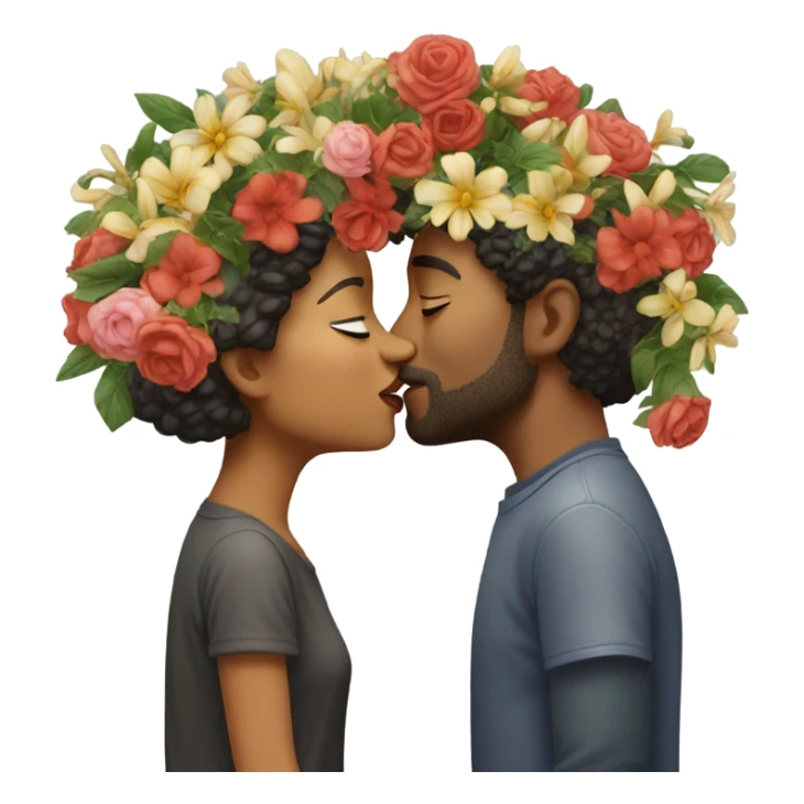 Hyper Realistic Couple kissing with flowers around them sticker