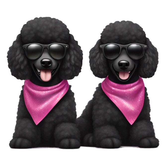 Two BLACK poodles wearing sparkling sunglasses with a big smile. Also with a bandanna around its neck. Both Dogs needs to be all black sticker
