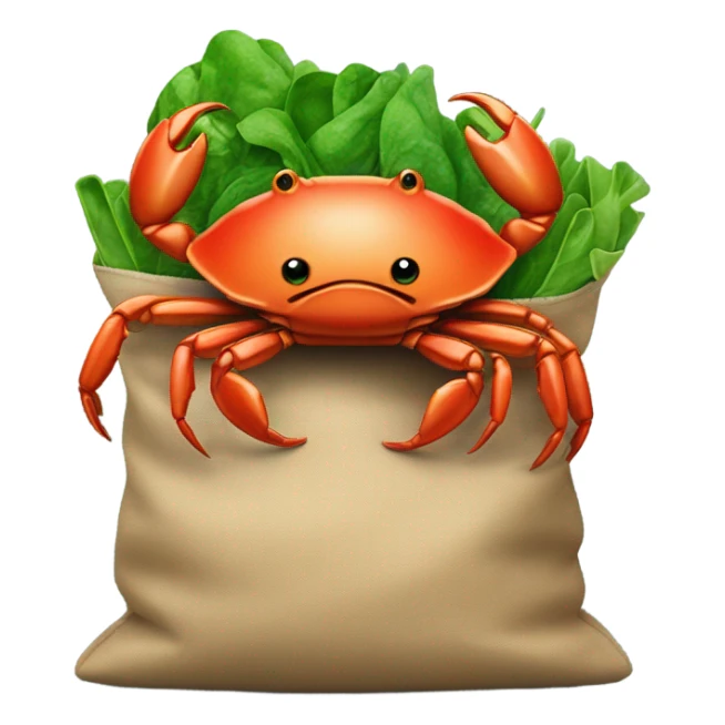 crab with a bag of green stuff sticker
