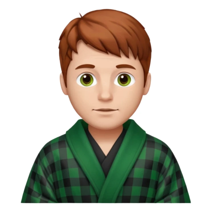 redish brown haired man with a black and green checked robe sticker