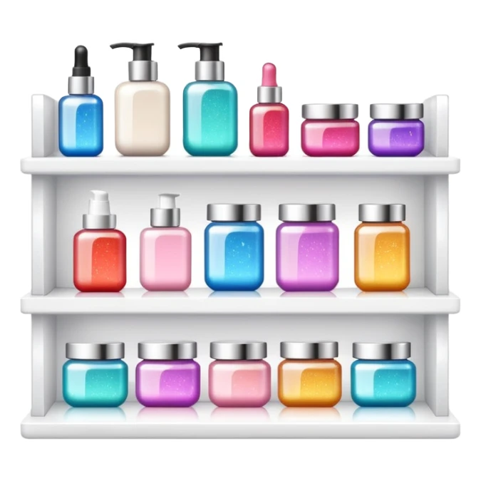 single white shelf with few beauty products and sparkles sticker