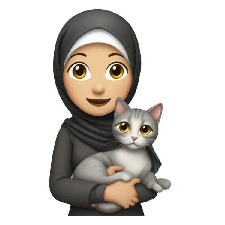 white pretty woman with hijab holding a cat sticker