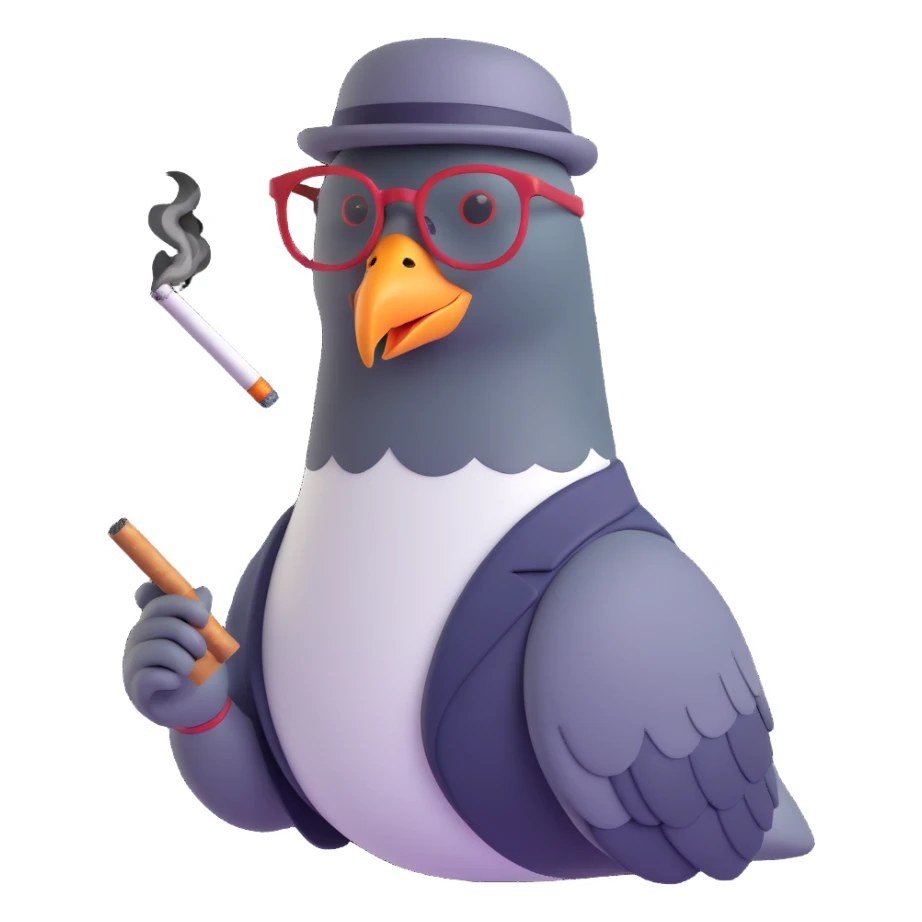 urban pigeon with a mustache, glasses, and cigarette, hipster style sticker