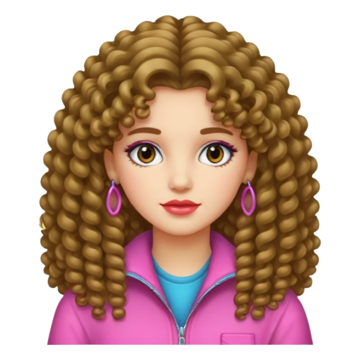 80s girl, long permed hair, 80s clothing sticker