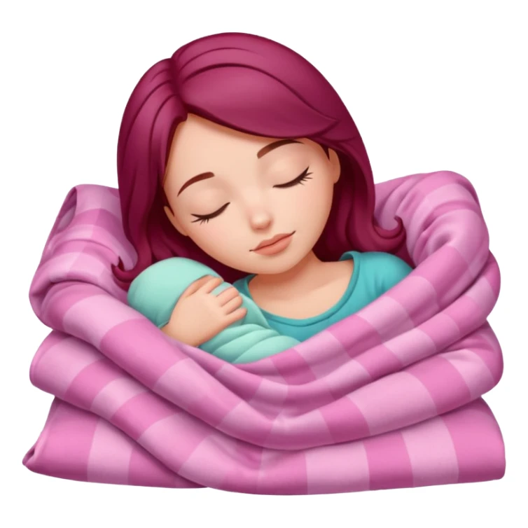Beautiful burgundy haired girl sleeping in pink blankets sticker