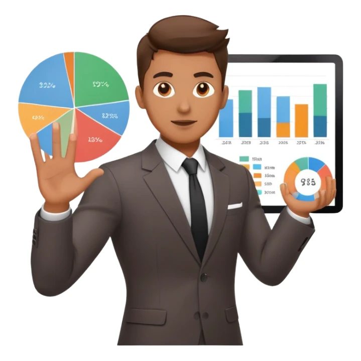 Cool guy in suit presenting a startup pitch deck with charts and graphs sticker