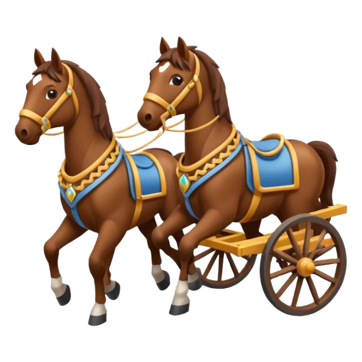 horses pulling a cart, isometric view, emoji style, horses with decorative harnesses sticker
