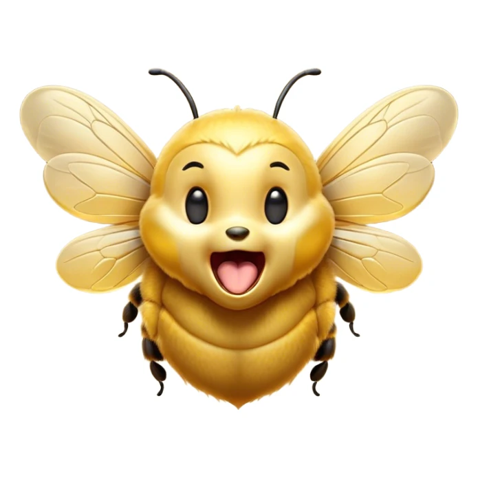 Cinematic Cute Yawning Bee Portrait Emoji, Head tilted slightly with a dramatic, wide-open yawn, showcasing a tiny, fuzzy body with gently drooping wings and sleepy, half-closed eyes, Simplified yet irresistibly adorable features, highly detailed, glowing with a soft, cozy golden glow, high shine, relaxed yet expressive, stylized with a dash of whimsical honey charm, soft glowing outline, capturing the essence of a drowsy yet affectionate bee that appears ready to stretch out for a nap! sticker