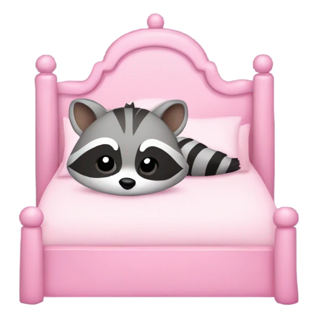 princess style bed with sleeping cute racoon wearing pink bow on head in it sticker