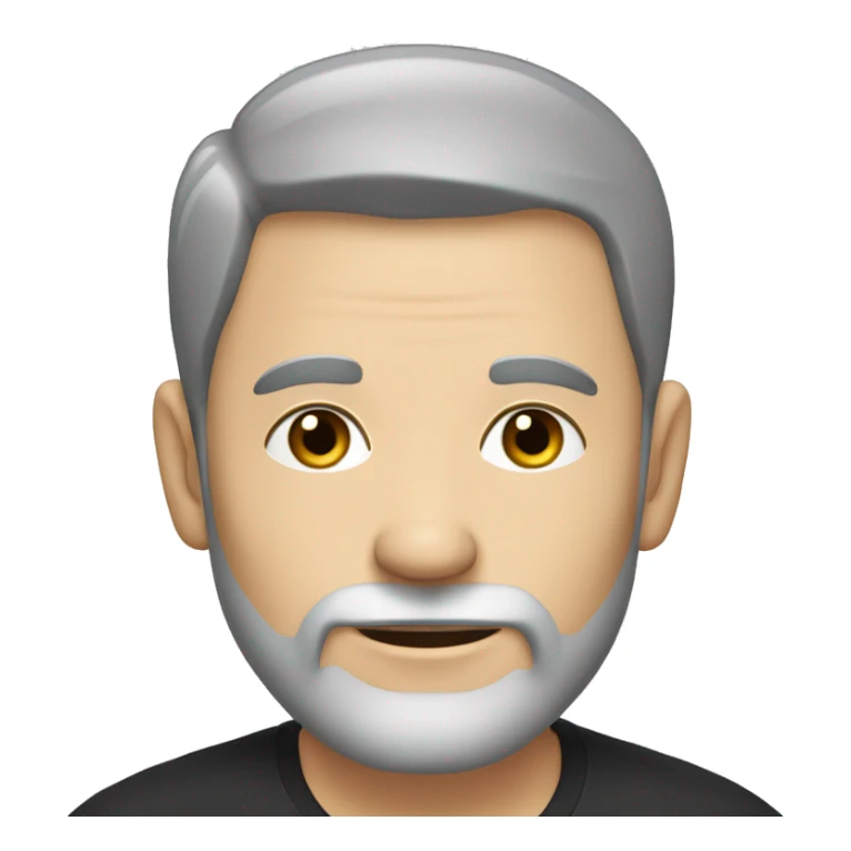 middle age white man, with dark-grey hair, with a dark grey circle beard and a plain black tshirt sticker