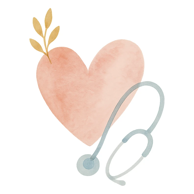 a heart with accessories, soft and textured, watercolor style sticker