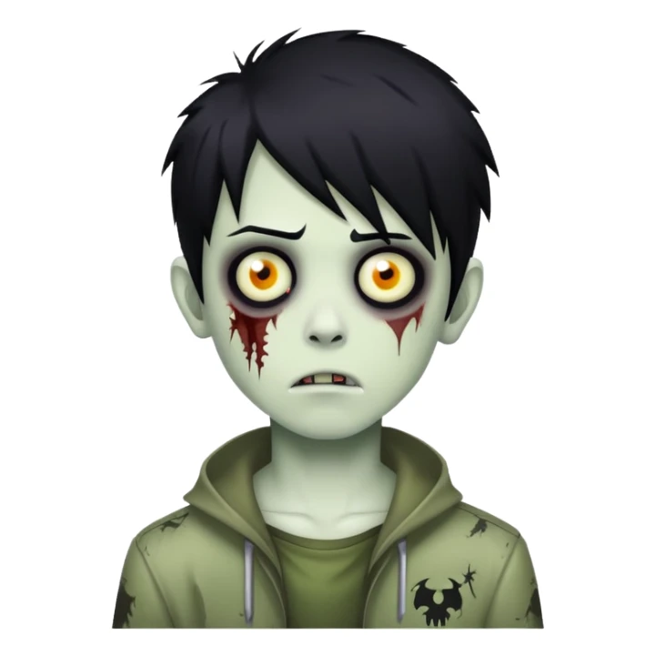 boy zombie with black hair, emo style sticker