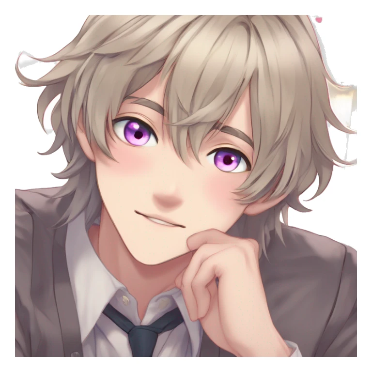 Gorgeous romantic hot attractive anime style modern gentlemanly anime shojo guy with long pretty lustrous hair and colorful eyes and blushing face aesthetic trending style  pastelcore cottagecore kawaiicore sticker