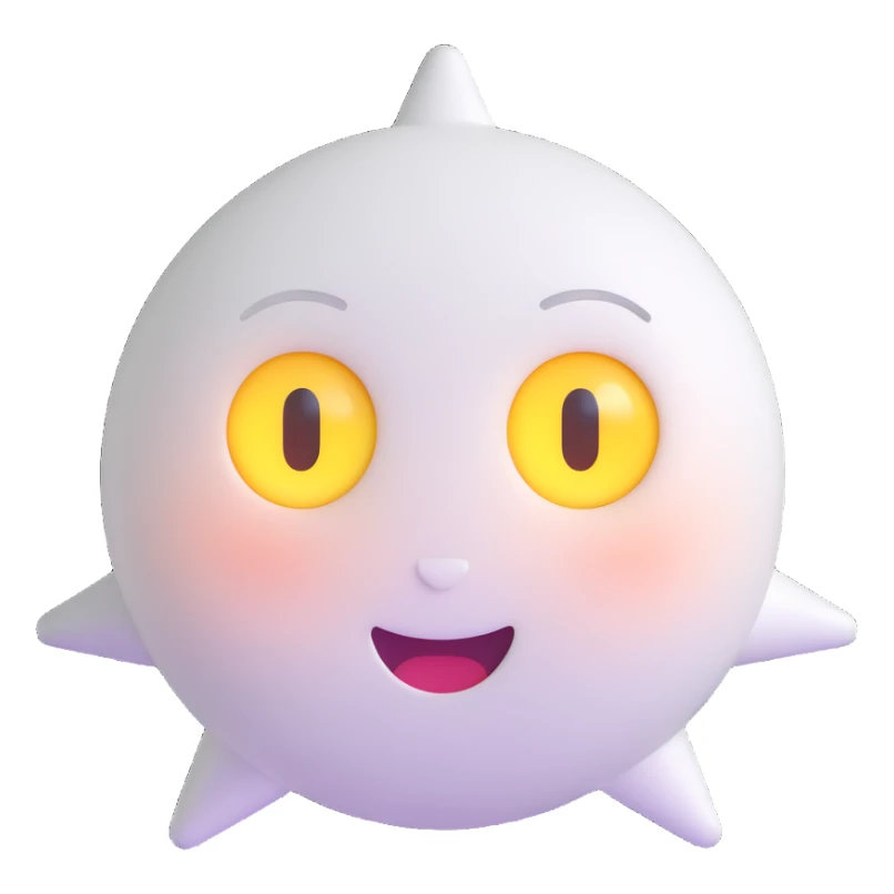 minimalist cartoon face like Marshmello, clean white round head, glowing star-shaped eyes, soft techy smile, smooth matte texture, no hair, high contrast, emoji-style, iconic branding, centered, front view sticker