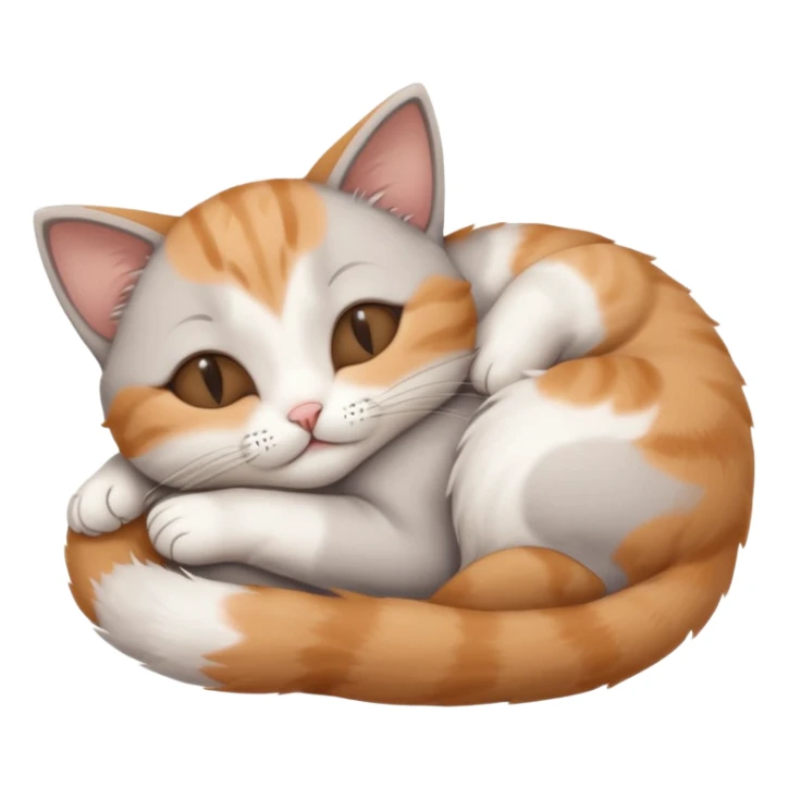 grey and white small cat with eyes closed lying down upside down tightly hugging its own face sticker