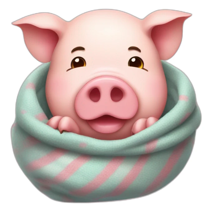 Pig having fever, thermometer in mouth, covered in blankets, feeling cold, sneezy sticker