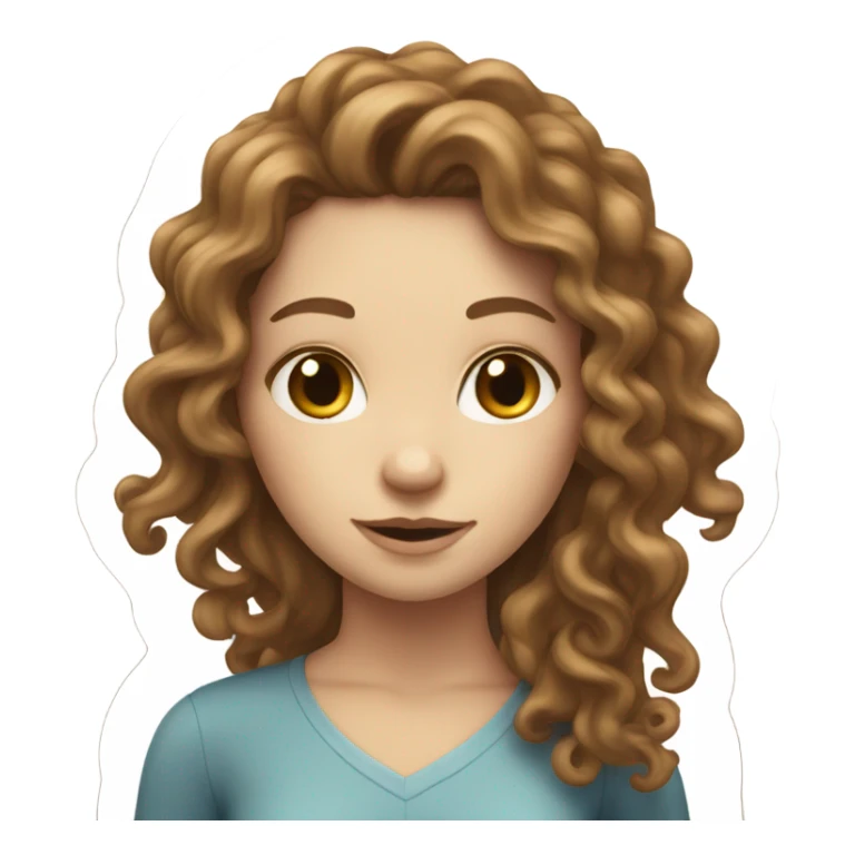 White girl with long brown hair curly sticker