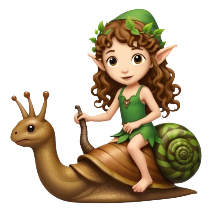 tiny forest elf long curly brown hair tattoos riding snail sticker