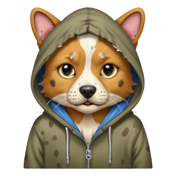 homeless dog cat with torn hoodie


 sticker