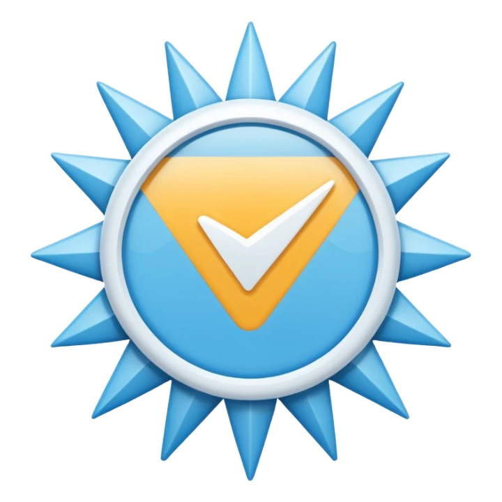 A high-resolution 2D icon of an Instagram-style verified badge. A vibrant light blue rounded-point starburst shape (rosette) with a clean, thick white checkmark in the center.  sticker