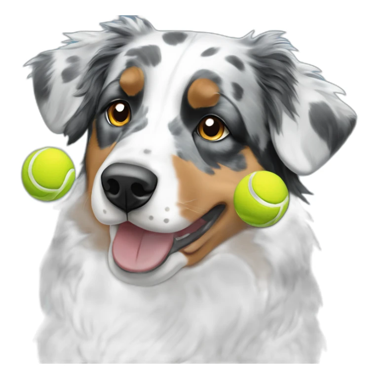blue merle australian shepherd with raining tennis balls sticker