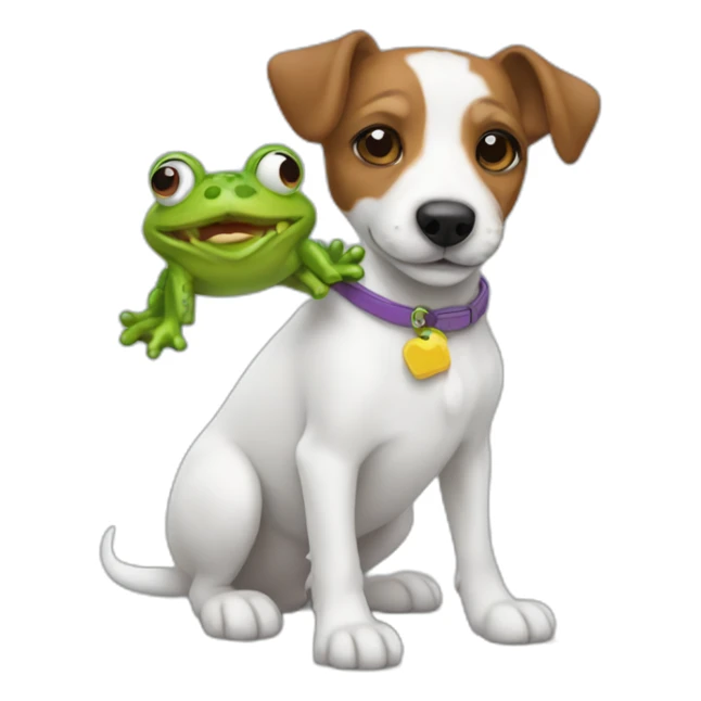 A long hair jack russel holding toy frog sticker