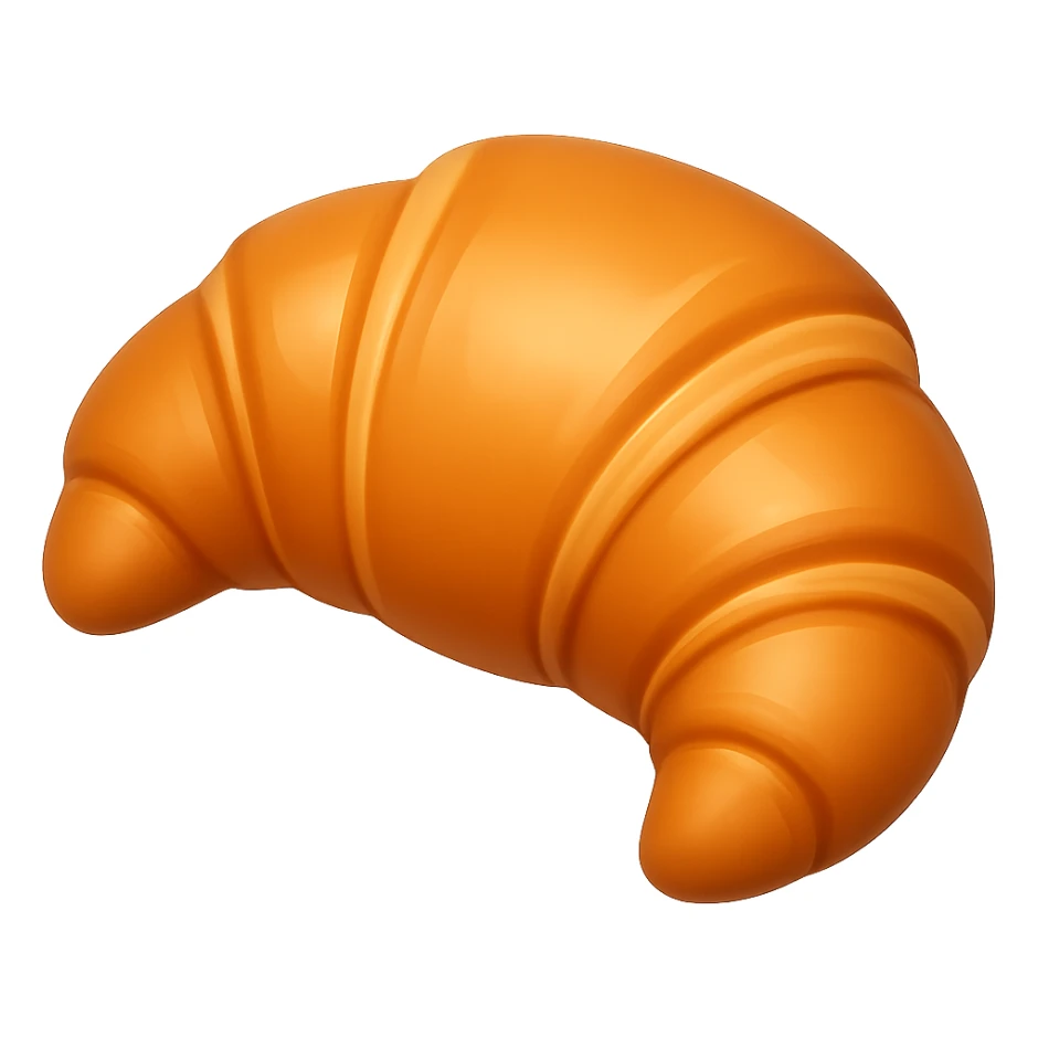 Create another croissant in the style of Apple emojis, with no background. The style is apple emoji style, concise prompt. sticker